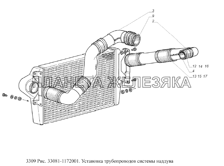 Установка трубопроводов системы наддува ГАЗ-3309 (Евро 2)